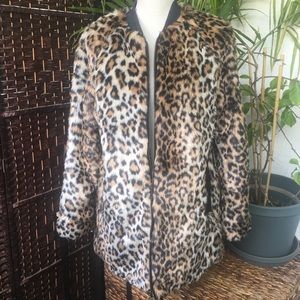 NWT Forever 21 animal print faux fur coat large